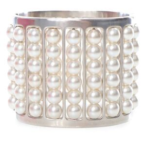 Chanel Silver Plated Wide Pearl Cuff Bracelet